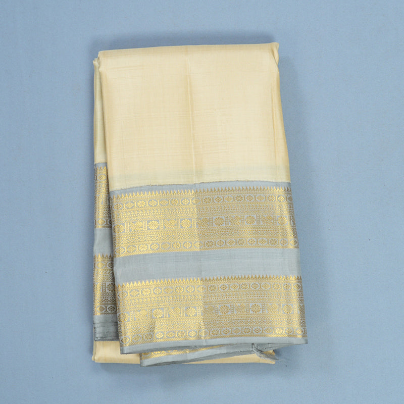Hayagrivas Handloom Half-White Kanjivaram Silk Saree with Grey Border KBF498F2-1