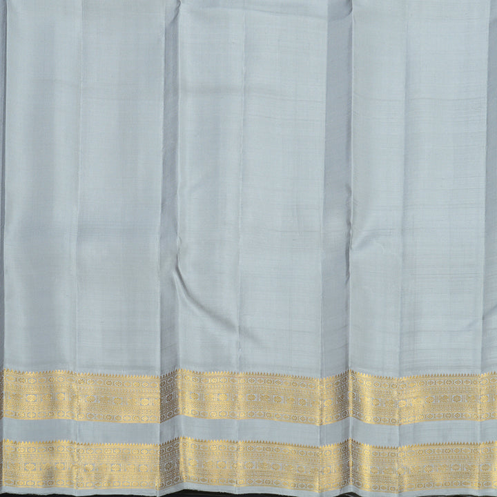 Hayagrivas Handloom Half-White Kanjivaram Silk Saree with Grey Border KBF498F2-1