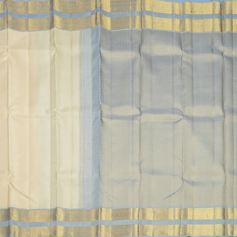 Hayagrivas Handloom Half-White Kanjivaram Silk Saree with Grey Border KBF498F2-1