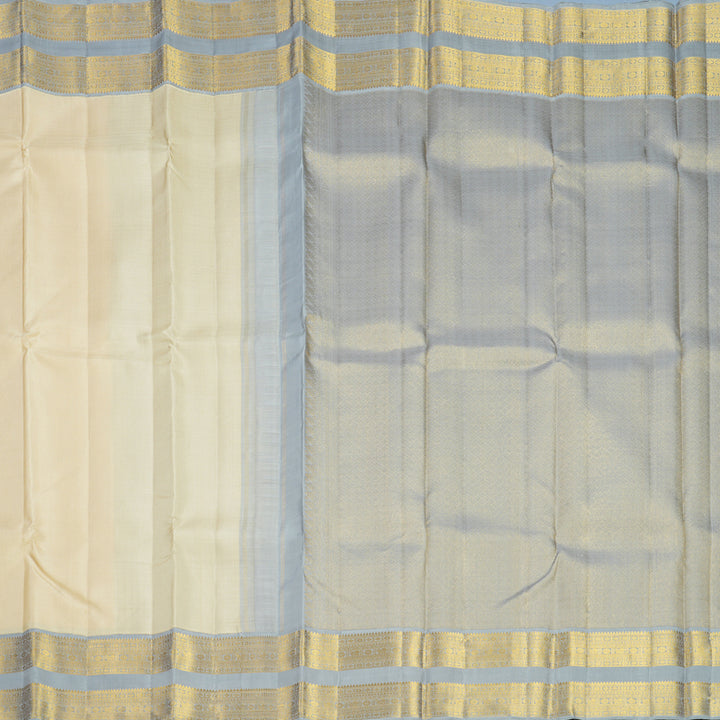 Hayagrivas Handloom Half-White Kanjivaram Silk Saree with Grey Border KBF498F2-1