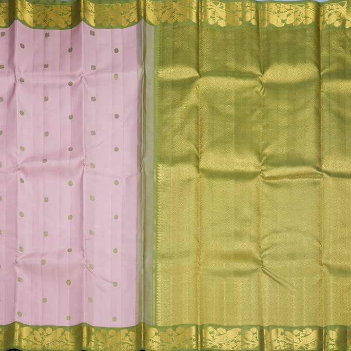 Hayagrivas Handloom Onion Pink Kanjivaram Silk Saree with Olive Green Border KBF498F3-1