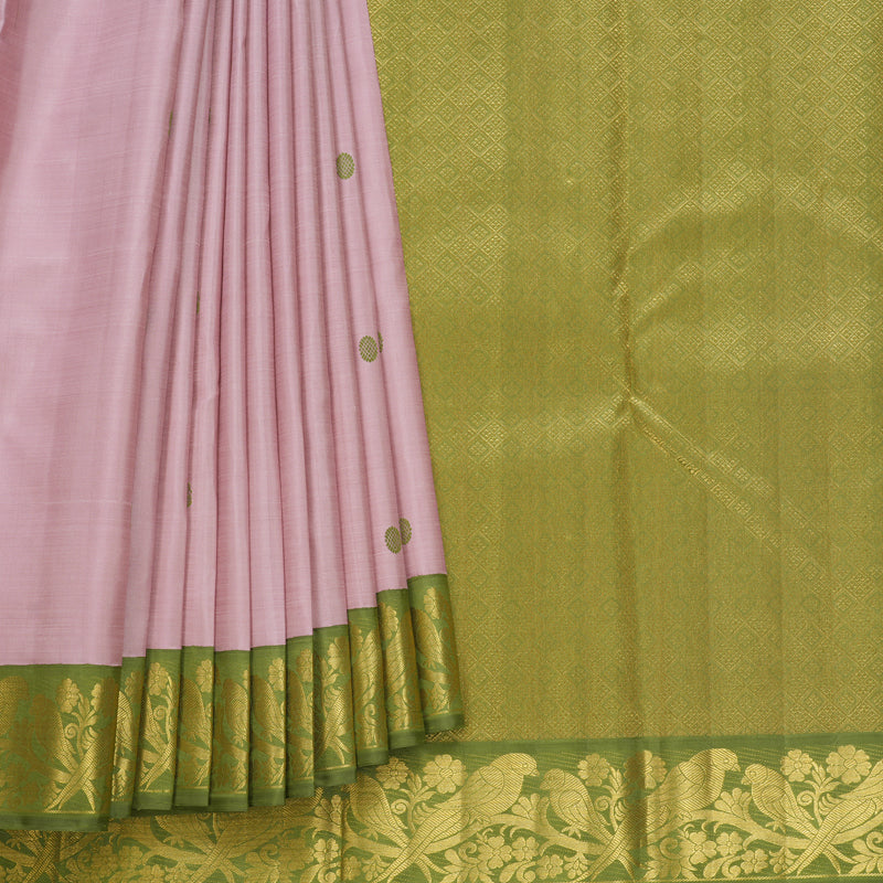 Hayagrivas Handloom Onion Pink Kanjivaram Silk Saree with Olive Green Border KBF498F3-1