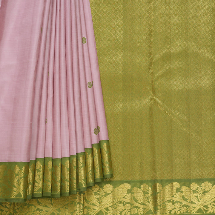 Hayagrivas Handloom Onion Pink Kanjivaram Silk Saree with Olive Green Border KBF498F3-1