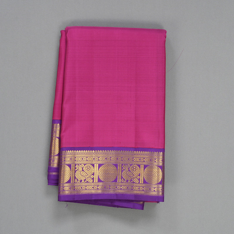 Hayagrivas Handloom Magenta-Pink Kanjivaram Silk Saree with Purple Border KBF498F4-1