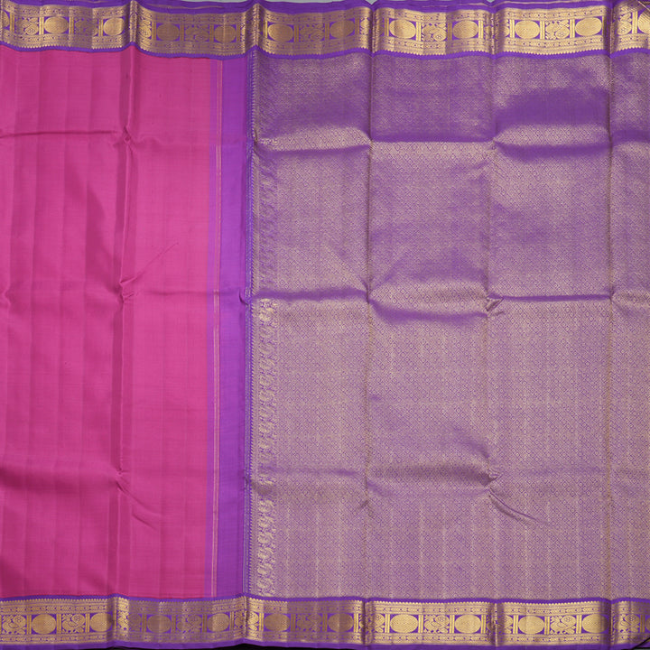 Hayagrivas Handloom Magenta-Pink Kanjivaram Silk Saree with Purple Border KBF498F4-1
