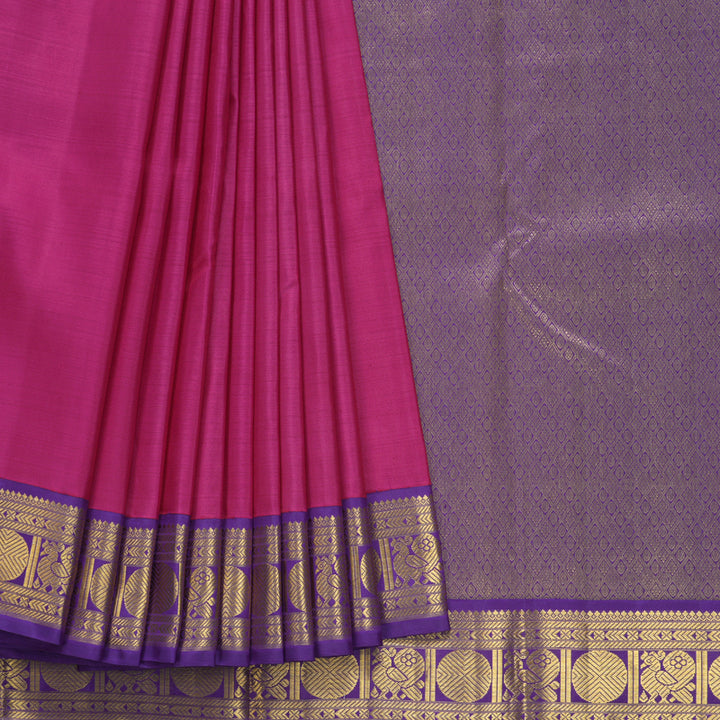 Hayagrivas Handloom Magenta-Pink Kanjivaram Silk Saree with Purple Border KBF498F4-1