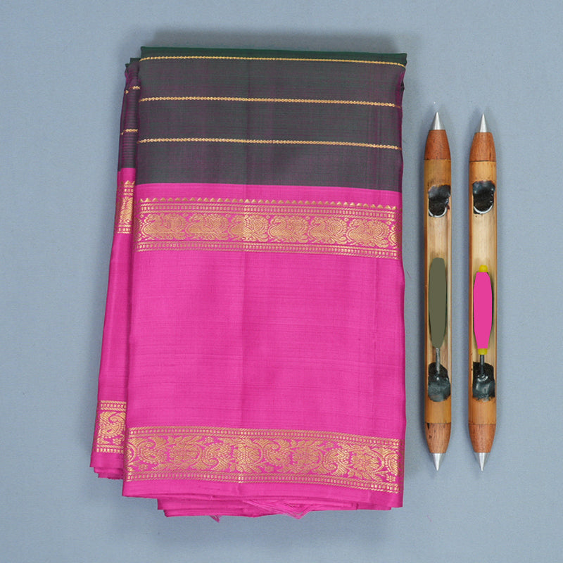 Hayagrivas Handloom Dual Tone (Mayilkazhuthu &amp; Pink) Kanjivaram Silk Saree with Rani Pink Border KBF499F5-3