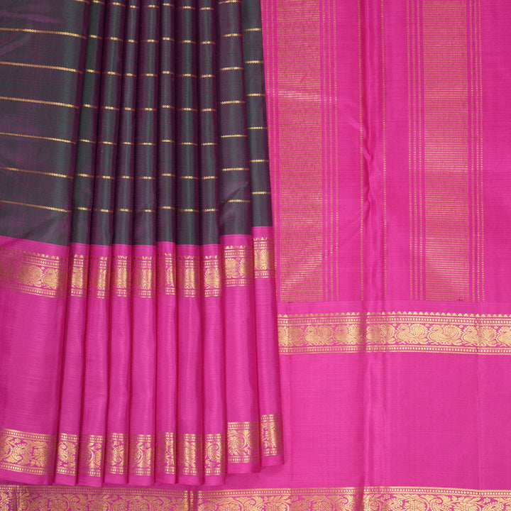 Hayagrivas Handloom Dual Tone (Mayilkazhuthu &amp; Pink) Kanjivaram Silk Saree with Rani Pink Border KBF499F5-3