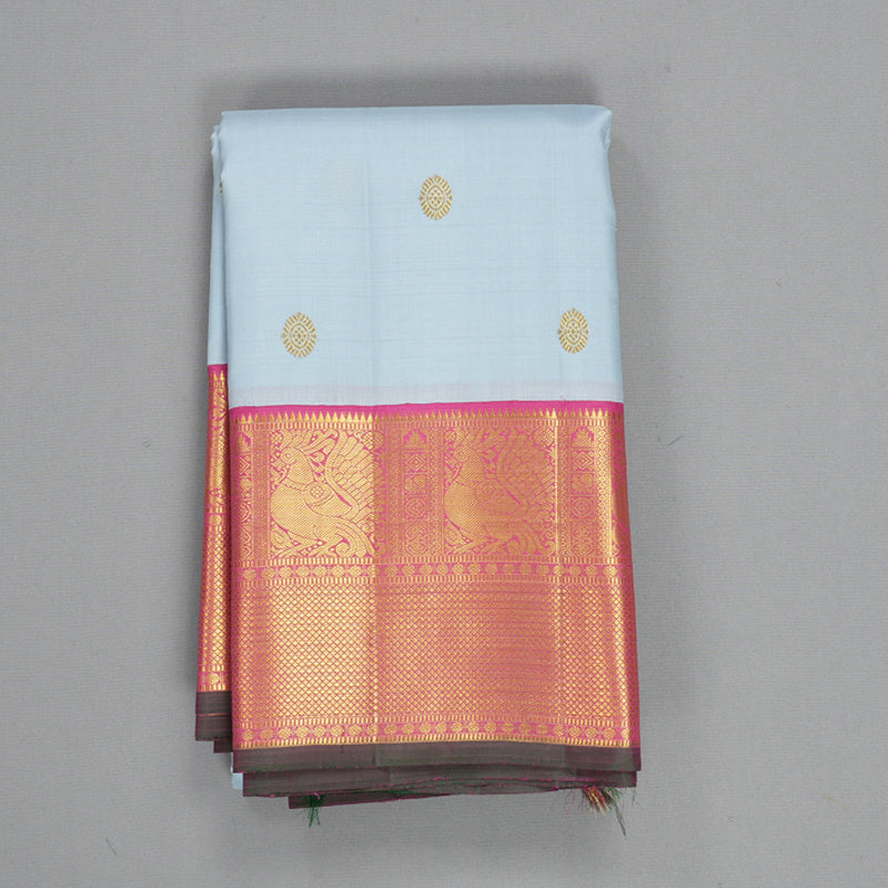 Hayagrivas Handloom Powder Blue Kanjivaram Silk Saree with Pink Border KBF499F9-1