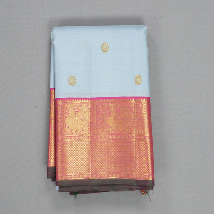 Hayagrivas Handloom Powder Blue Kanjivaram Silk Saree with Pink Border KBF499F9-1