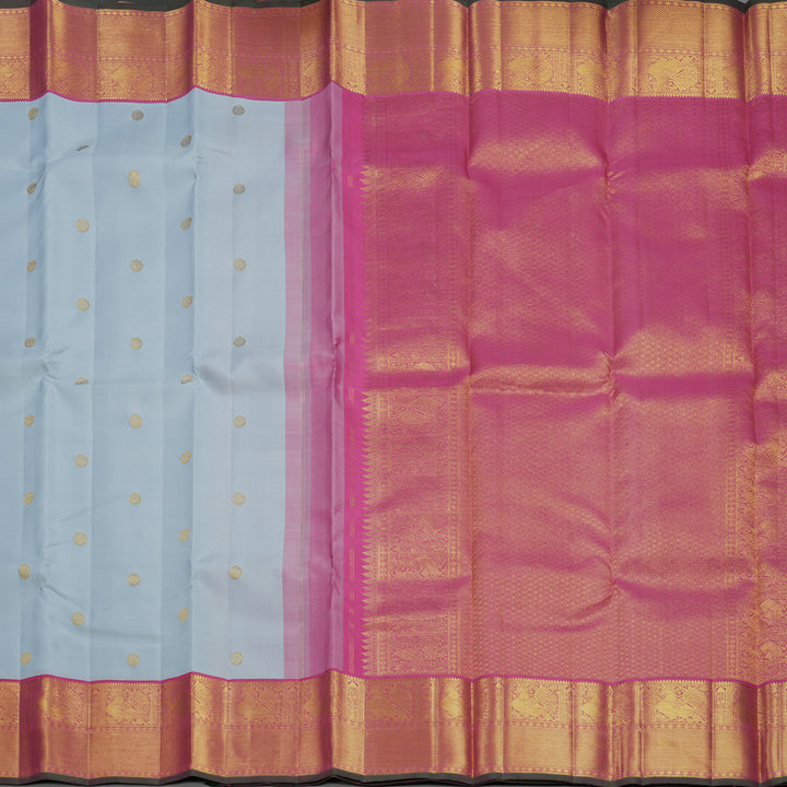 Hayagrivas Handloom Powder Blue Kanjivaram Silk Saree with Pink Border KBF499F9-1