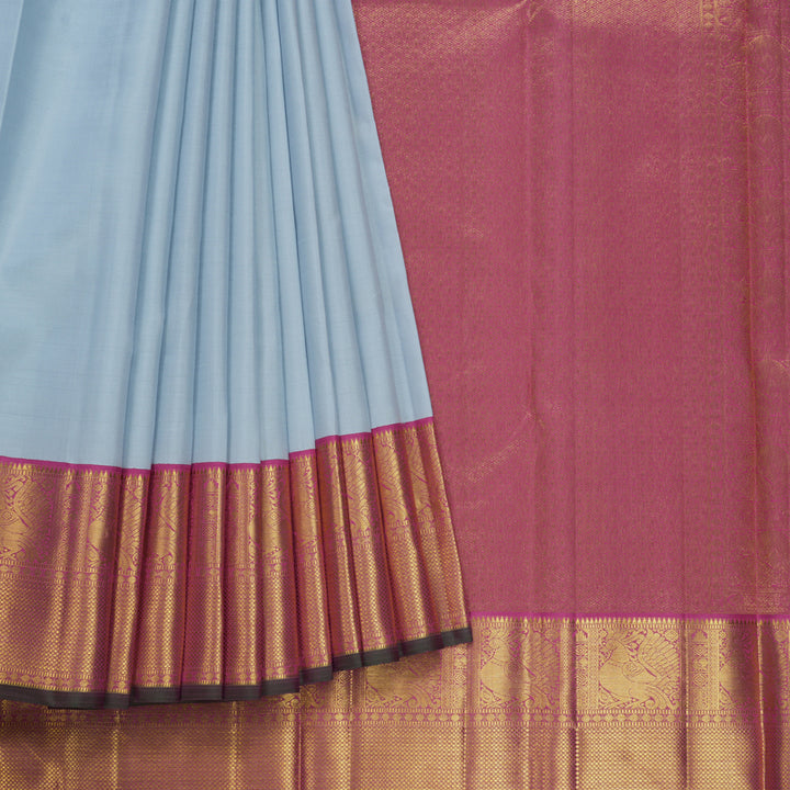 Hayagrivas Handloom Powder Blue Kanjivaram Silk Saree with Pink Border KBF499F9-1