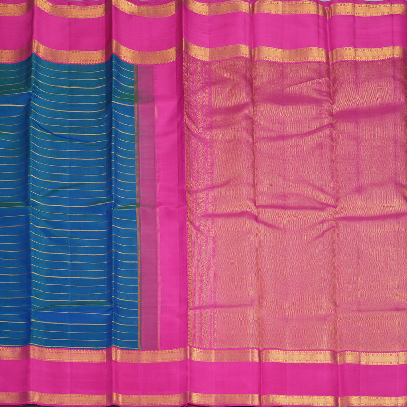 Hayagrivas Handloom Peacock Blue Kanjivaram Silk Saree with Rani Pink Border KBF499F9-2
