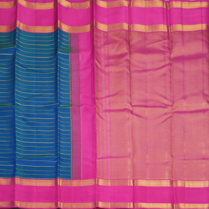 Hayagrivas Handloom Peacock Blue Kanjivaram Silk Saree with Rani Pink Border KBF499F9-2