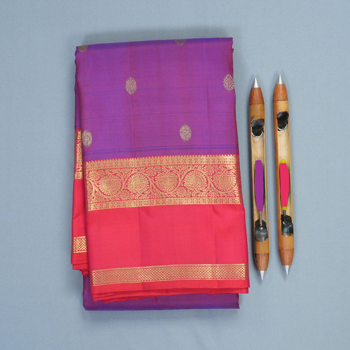 Hayagrivas Handloom Purple Kanjivaram Silk Saree with Reddish-Pink Border KBF49D2-9