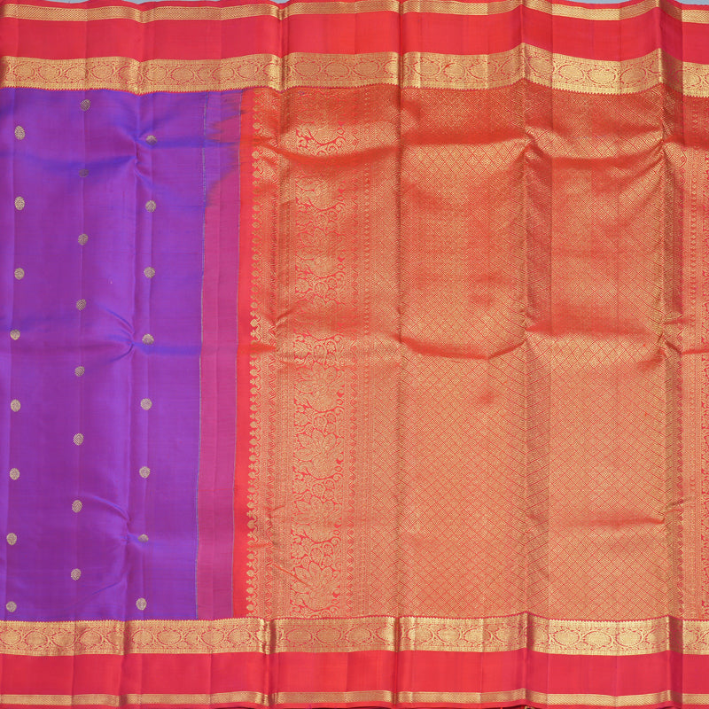 Hayagrivas Handloom Purple Kanjivaram Silk Saree with Reddish-Pink Border KBF49D2-9