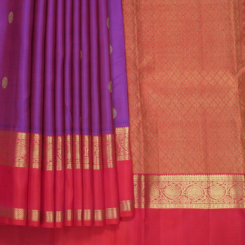 Hayagrivas Handloom Purple Kanjivaram Silk Saree with Reddish-Pink Border KBF49D2-9