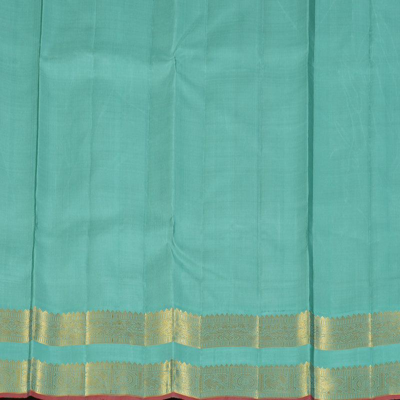 Hayagrivas Handloom Peach Orange Kanjivaram Silk Saree with Teal Border KBF4D2-1