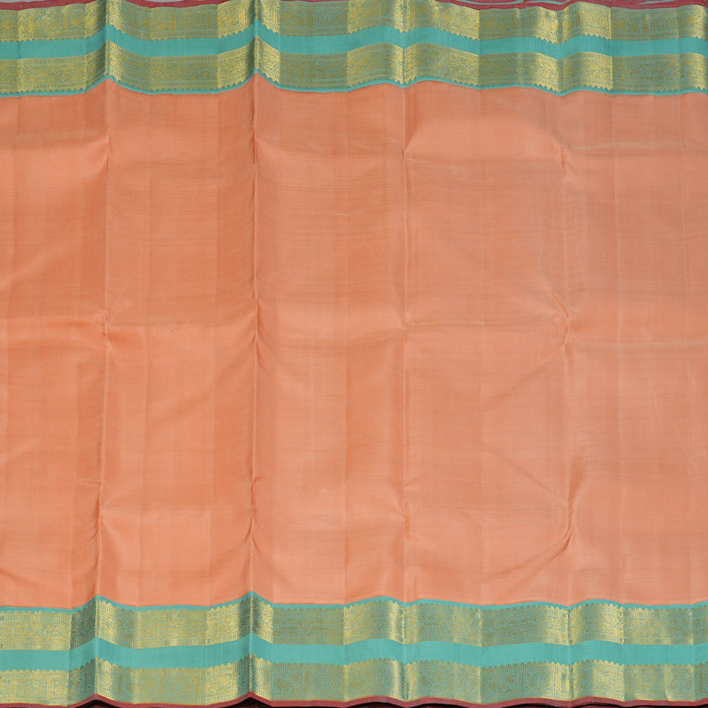 Hayagrivas Handloom Peach Orange Kanjivaram Silk Saree with Teal Border KBF4D2-1