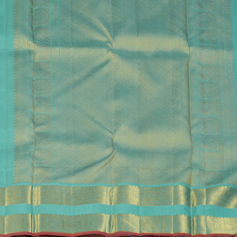 Hayagrivas Handloom Peach Orange Kanjivaram Silk Saree with Teal Border KBF4D2-1