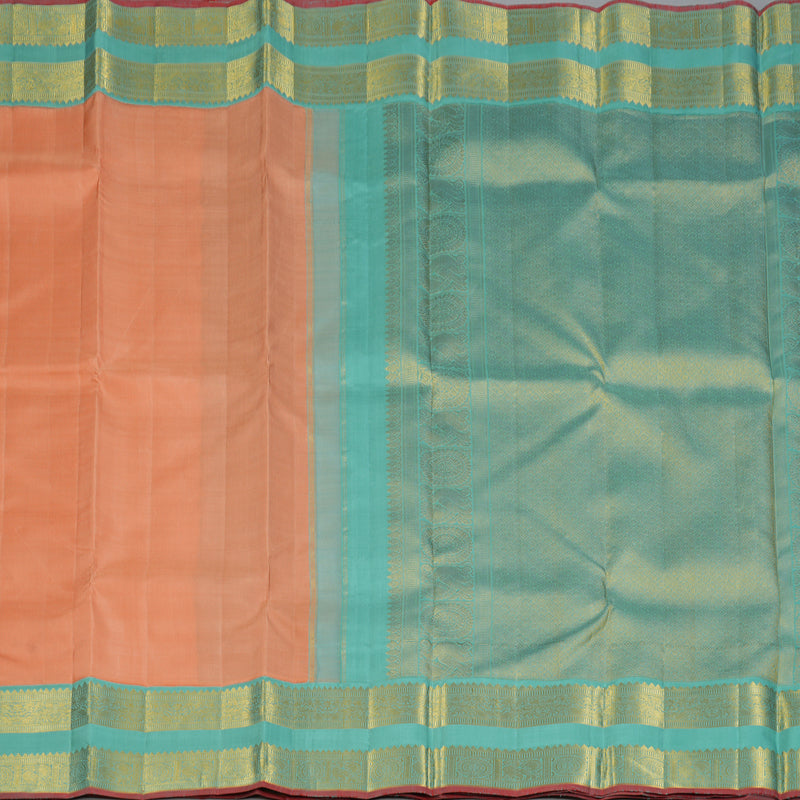 Hayagrivas Handloom Peach Orange Kanjivaram Silk Saree with Teal Border KBF4D2-1