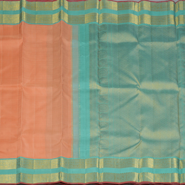 Hayagrivas Handloom Peach Orange Kanjivaram Silk Saree with Teal Border KBF4D2-1