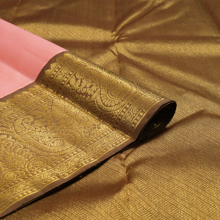 Hayagrivas Handloom Peach Pink Kanjivaram Silk Saree with Golden Brown Border KBF4D2-3