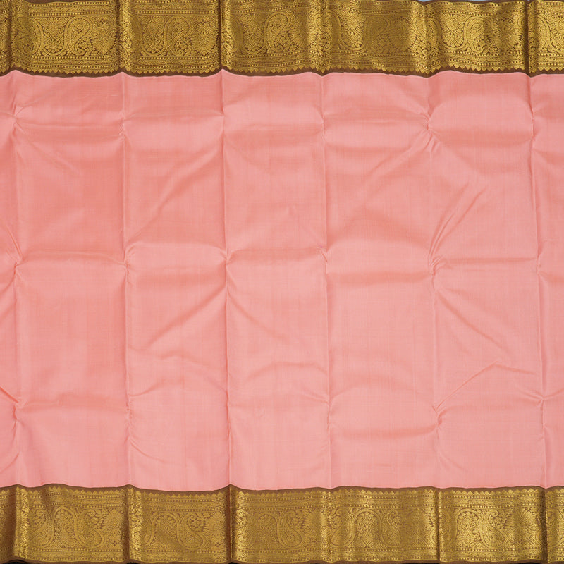 Hayagrivas Handloom Peach Pink Kanjivaram Silk Saree with Golden Brown Border KBF4D2-3