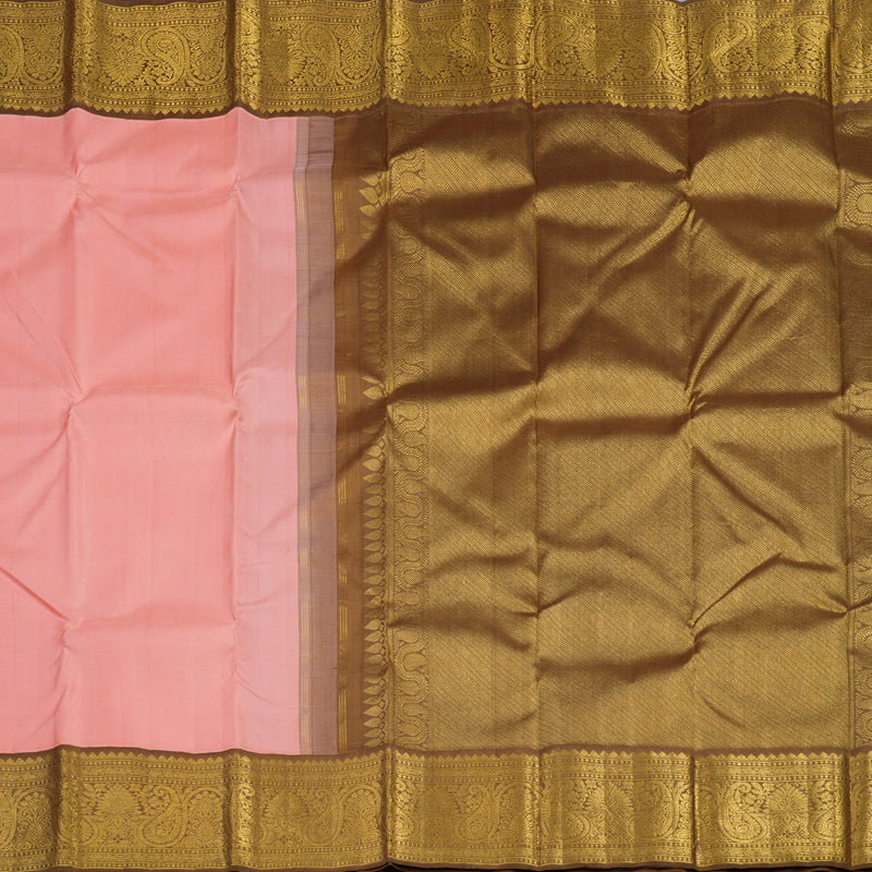 Hayagrivas Handloom Peach Pink Kanjivaram Silk Saree with Golden Brown Border KBF4D2-3
