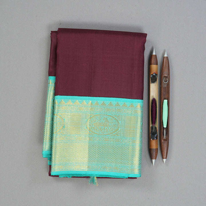 Hayagrivas Handloom Nagapazham Kanjivaram Silk Saree with Sky Blue Border KBF4D2-4
