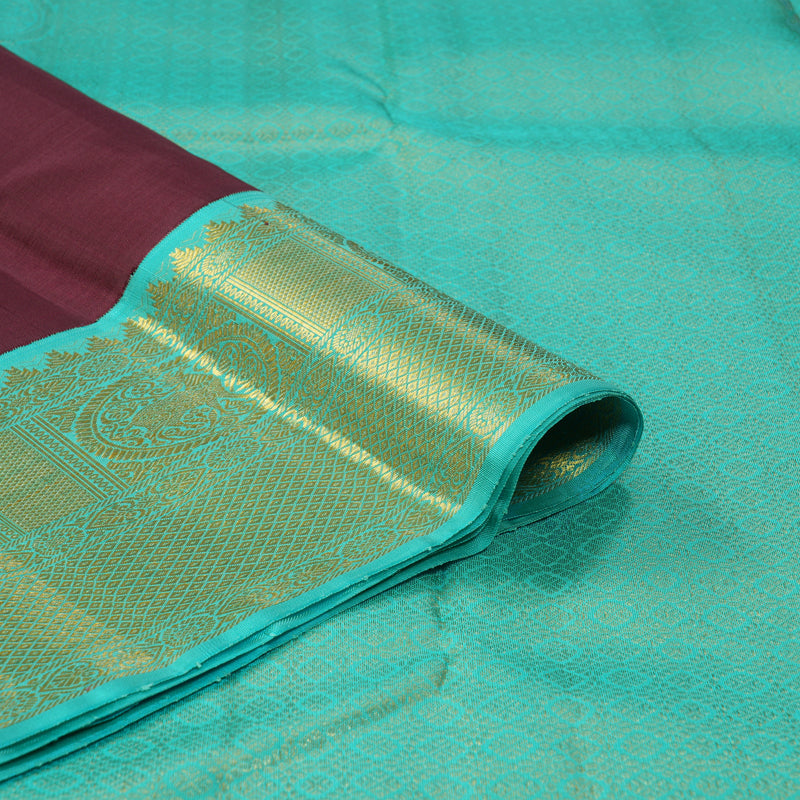 Hayagrivas Handloom Nagapazham Kanjivaram Silk Saree with Sky Blue Border KBF4D2-4