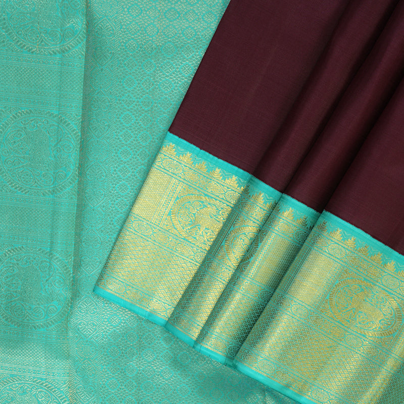 Hayagrivas Handloom Nagapazham Kanjivaram Silk Saree with Sky Blue Border KBF4D2-4