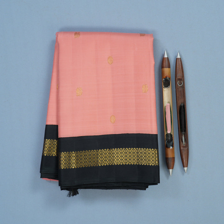 Hayagrivas Handloom Peach Pink Kanjivaram Silk Saree with Black Border KBF4D4-1