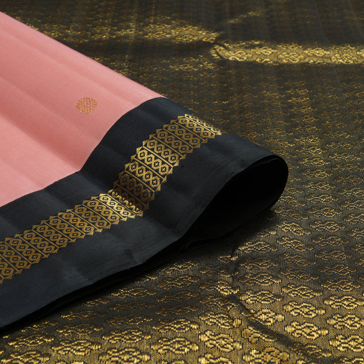 Hayagrivas Handloom Peach Pink Kanjivaram Silk Saree with Black Border KBF4D4-1