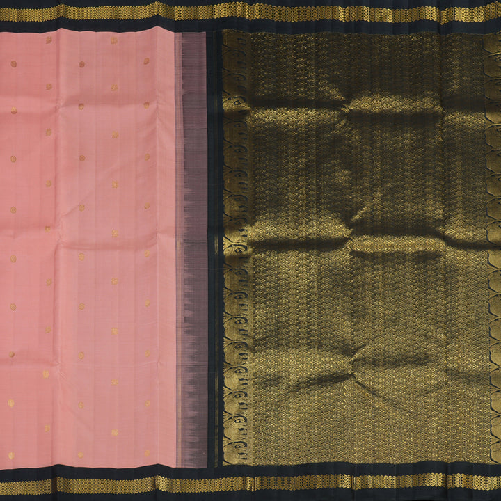 Hayagrivas Handloom Peach Pink Kanjivaram Silk Saree with Black Border KBF4D4-1