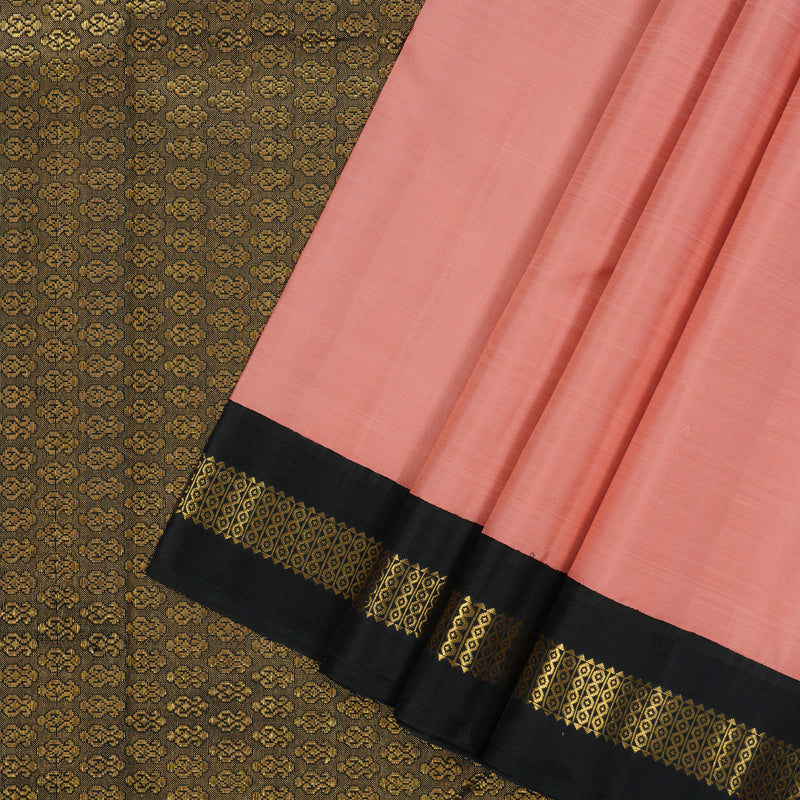 Hayagrivas Handloom Peach Pink Kanjivaram Silk Saree with Black Border KBF4D4-1