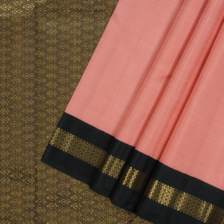 Hayagrivas Handloom Peach Pink Kanjivaram Silk Saree with Black Border KBF4D4-1