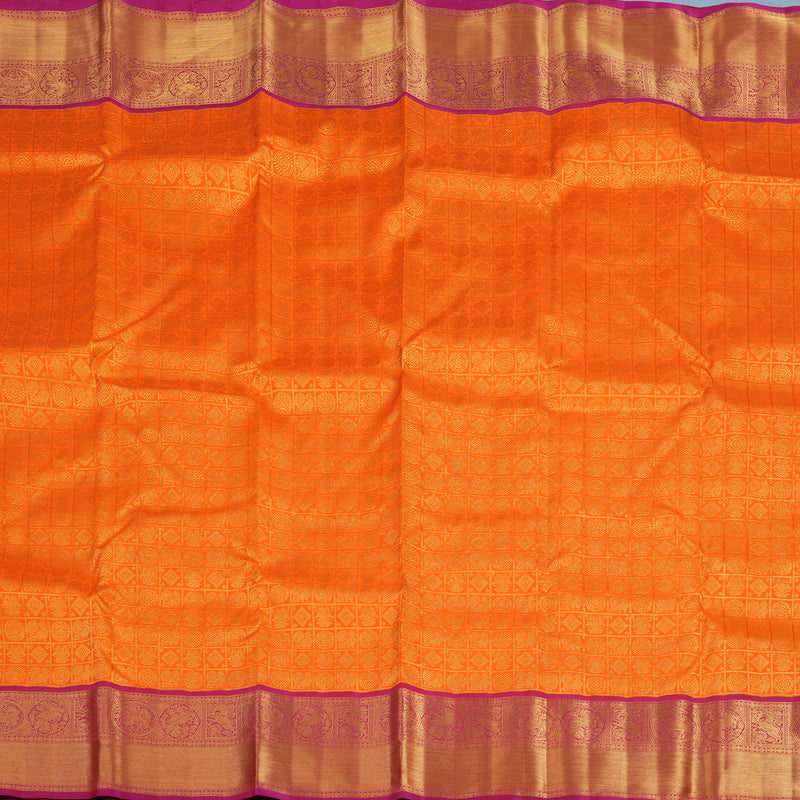 Hayagrivas Handloom Orange Kanjivaram Silk Saree with Magenta Border KBF4D6-1