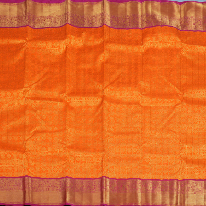 Hayagrivas Handloom Orange Kanjivaram Silk Saree with Magenta Border KBF4D6-1