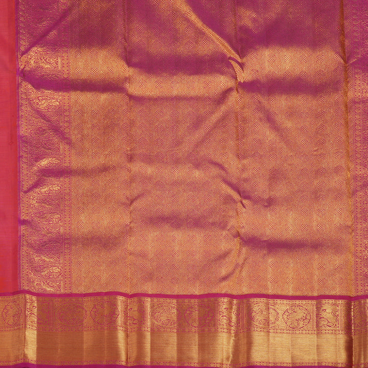 Hayagrivas Handloom Orange Kanjivaram Silk Saree with Magenta Border KBF4D6-1
