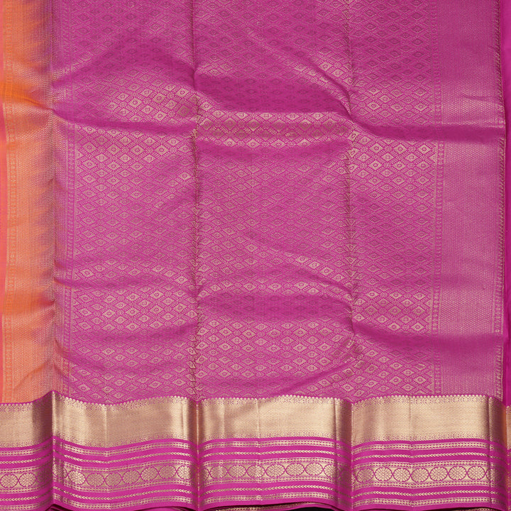 Hayagrivas Handloom Orangish Pink Kanjivaram Silk Saree with Magenta Border KBF500F14-1