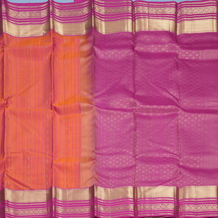 Hayagrivas Handloom Orangish Pink Kanjivaram Silk Saree with Magenta Border KBF500F14-1