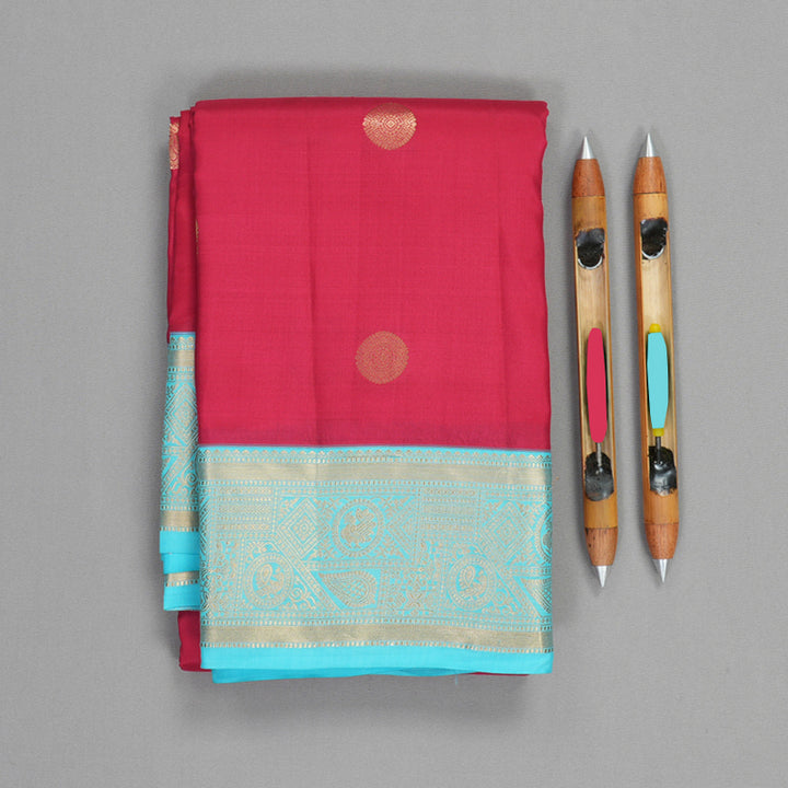 Hayagrivas Handloom Dark Pink Kanjivaram Silk Saree with Sky Blue Border KBF500F15-5