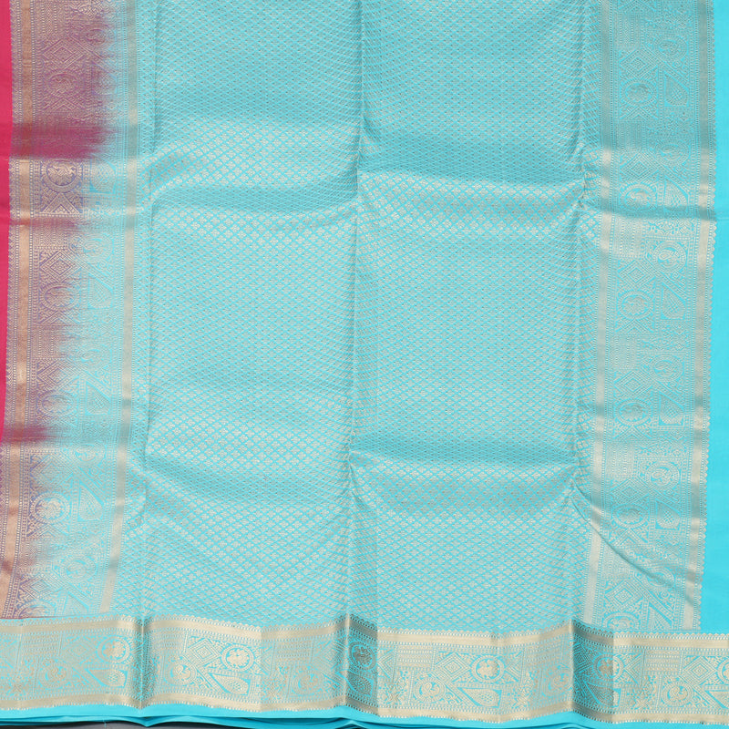 Hayagrivas Handloom Dark Pink Kanjivaram Silk Saree with Sky Blue Border KBF500F15-5