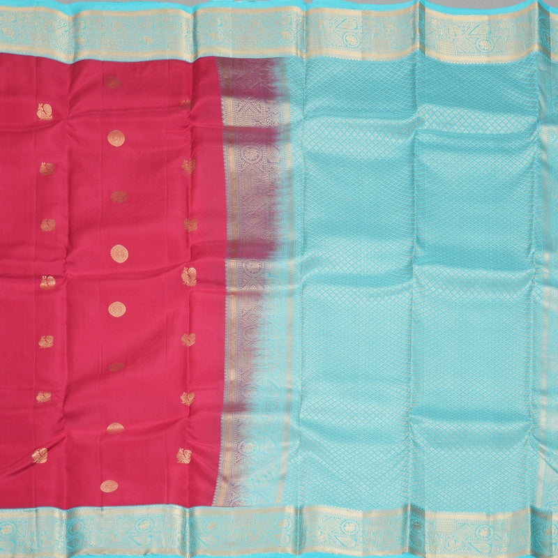 Hayagrivas Handloom Dark Pink Kanjivaram Silk Saree with Sky Blue Border KBF500F15-5