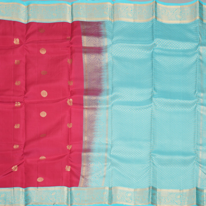 Hayagrivas Handloom Dark Pink Kanjivaram Silk Saree with Sky Blue Border KBF500F15-5