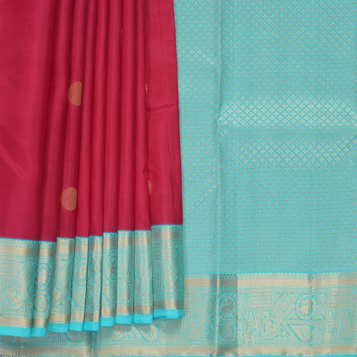 Hayagrivas Handloom Dark Pink Kanjivaram Silk Saree with Sky Blue Border KBF500F15-5