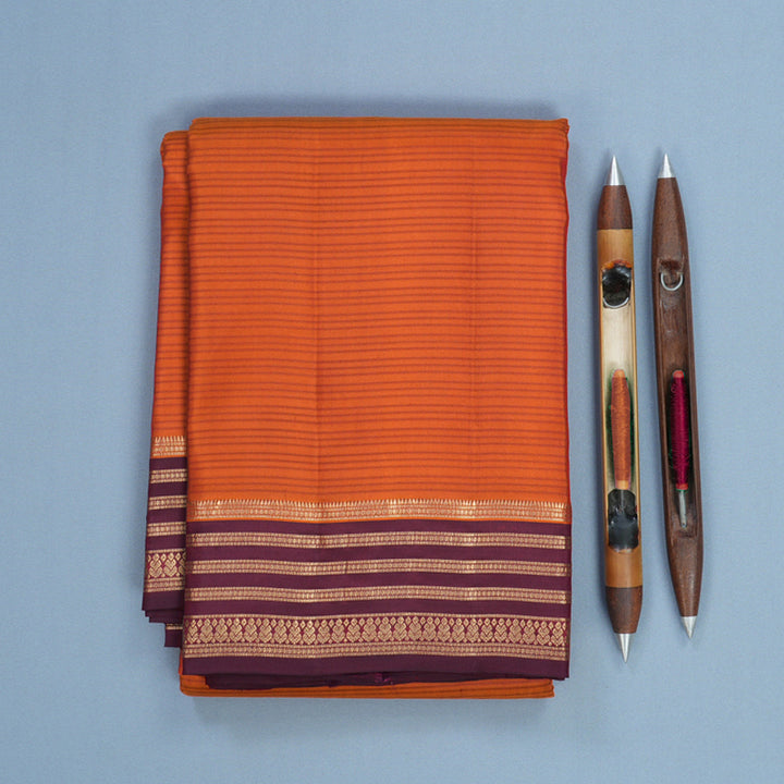 Hayagrivas Handloom Rust Orange Kanjivaram Silk Saree with Burgundy Border KBF500F3-3
