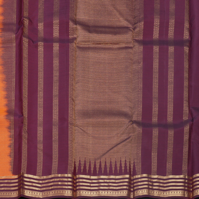 Hayagrivas Handloom Rust Orange Kanjivaram Silk Saree with Burgundy Border KBF500F3-3