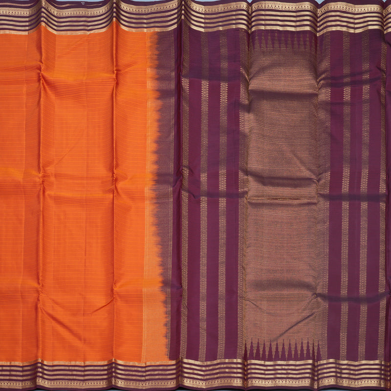Hayagrivas Handloom Rust Orange Kanjivaram Silk Saree with Burgundy Border KBF500F3-3